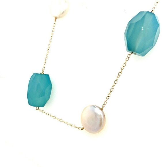 14k Green Quartz/Pearl Necklace - Picture 3 of 8